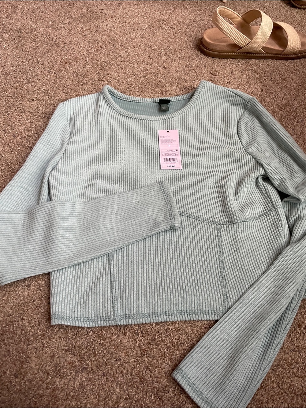 Target Light Sage Ribbed Long-Sleeve Crop Sweatshirt